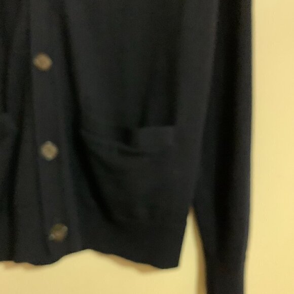Banana Republic Fall Preppy Navy Merino Italian Wool Cardigan. Size Tall Medium - Picture 6 of 8